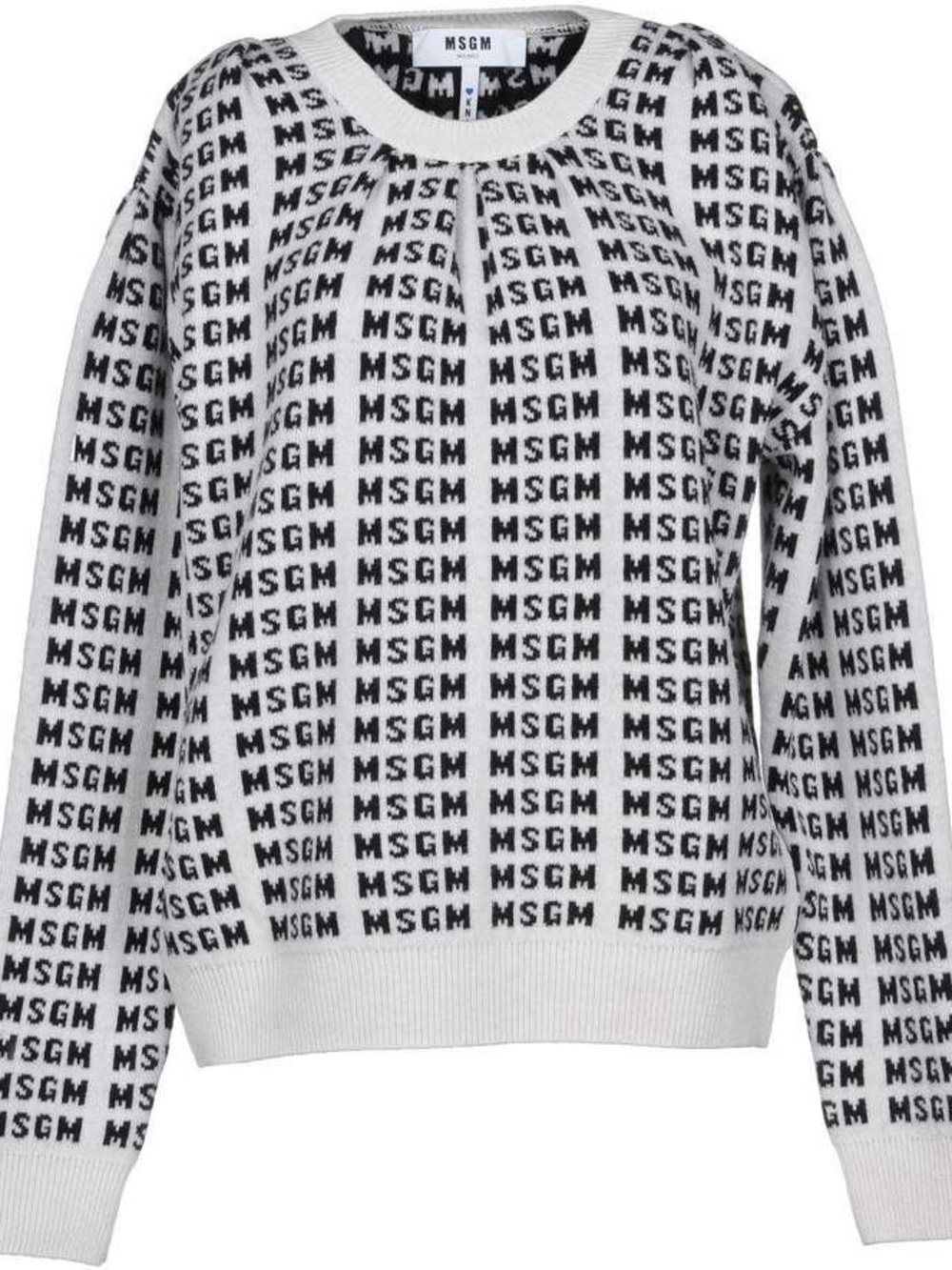 MSGM Cream and Black All-Over Logo Crewneck Sweater NWT